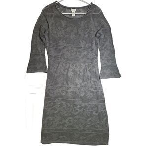 Sundance Gray Lace Knit Dress Scoop Neck 3/4 Sleeve Stretch Small